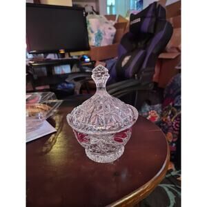 Anna Hutte Bleikristall 24% Lead Crystal Candy Dish Lid Ruby Red Flash Germany